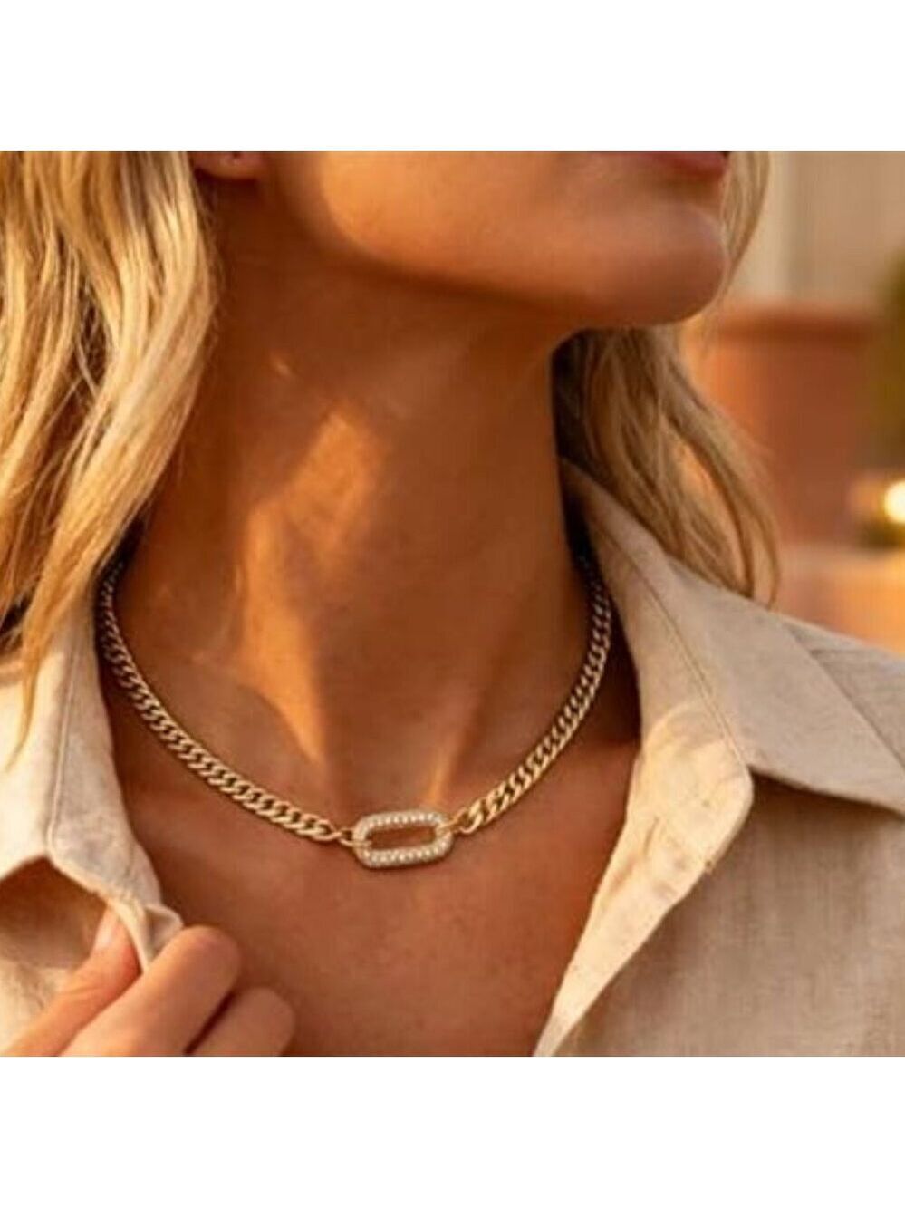 Gold Necklace for Women Trendy - Chunky Herringbone Paperclip Cuban Necklace